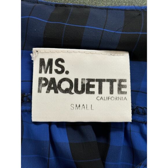 Vtg Ms. Paquette top shirt blouse blue black plaid 3/4 sleeves lightweight S - Picture 6 of 7